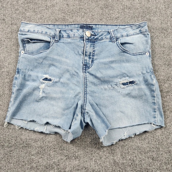 Justice Pants - Justice Girls 18 Plus Light Wash Distressed Denim‎ Shorts Mid Rise Raw Hem Blue